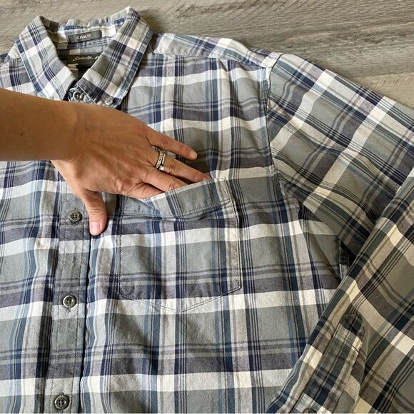 Eddie Bauer Plaid Button Down Classic Fit Grey Blue Teal - Picture 4 of 8